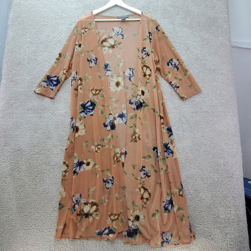 Kate & Mallory Floral Shear Duster Cardigan Women 1X Peach Whimsy Feminine Cover